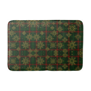 Steampunk Snowflake Red and Green Tartan Bath Mat
