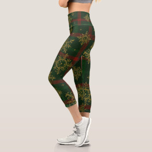 Steampunk Snowflake Red and Green Tartan Capri Leggings