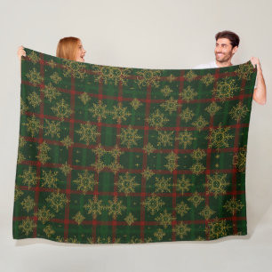 Steampunk Snowflake Red and Green Tartan Fleece Blanket