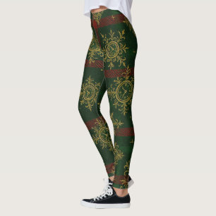 Steampunk Snowflake Red and Green Tartan Leggings