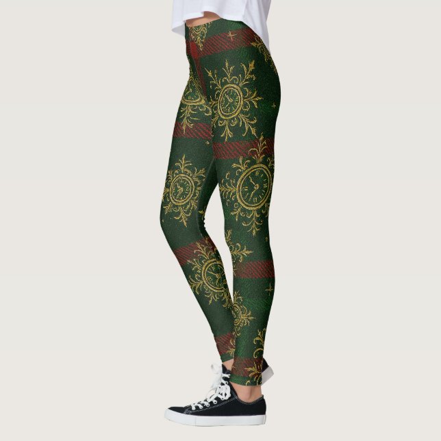 Steampunk Snowflake Red and Green Tartan Leggings (Left)