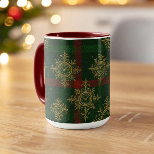 Steampunk Snowflake Red and Green Tartan Mug