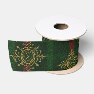 Steampunk Snowflake Red and Green Tartan Satin Ribbon