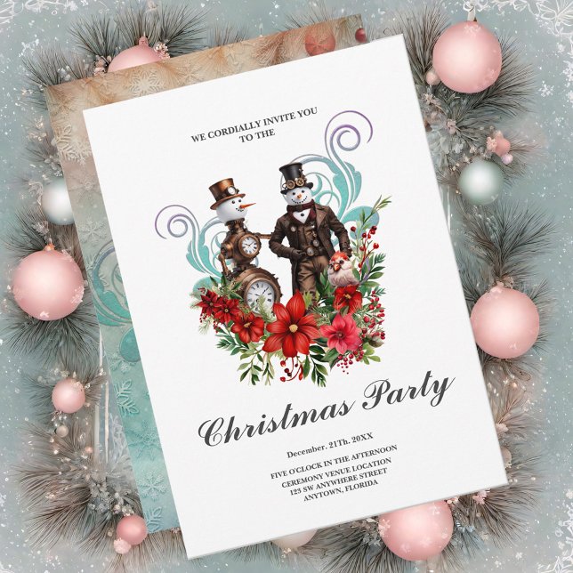 steampunk  snowman and steampunk snowwoman invitation (Steampunk snowman)