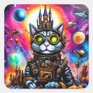 Steampunk Space Cat I Square Sticker