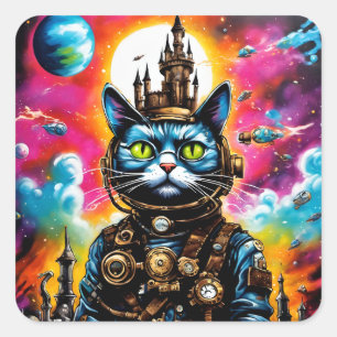 Steampunk Space Cat II Square Sticker