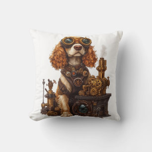 Steampunk Spaniel � Victorian Dog Inventor Throw Pillow