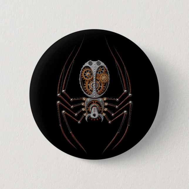 Steampunk Spider, black background 2 Inch Round Button (Front)