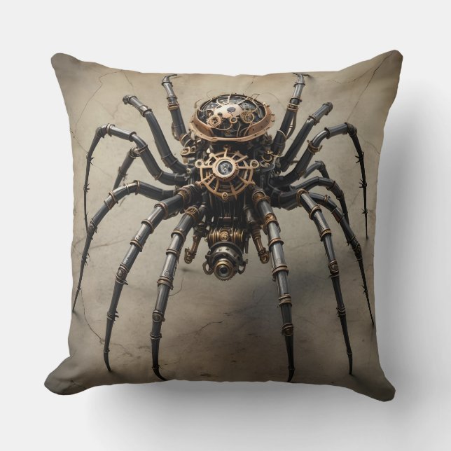 Steampunk Spider Design - Two sided Throw Pillow (Front)