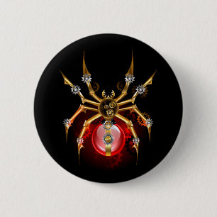 Steampunk spider on black 2 inch round button