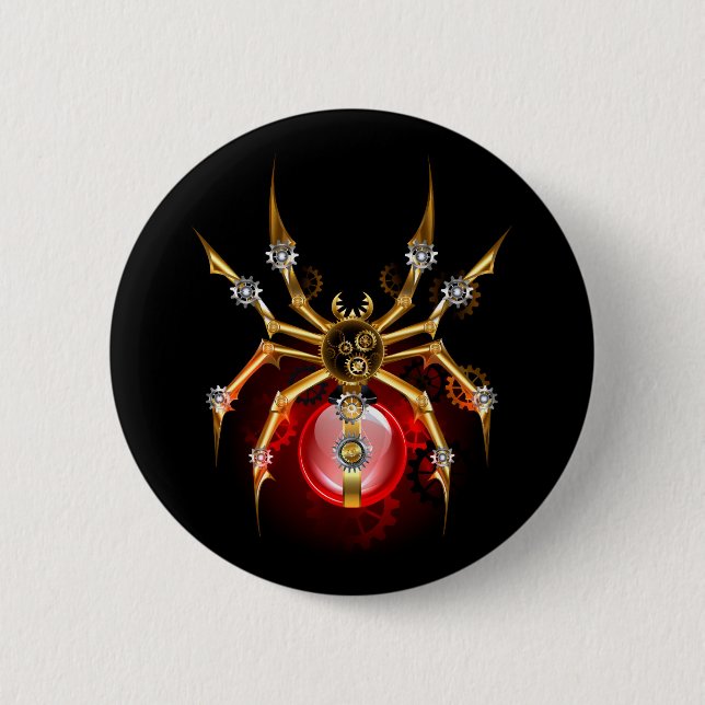 Steampunk spider on black 2 inch round button (Front)