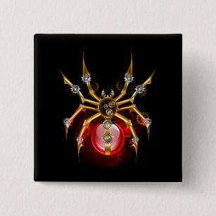 Steampunk spider on black 2 inch square button