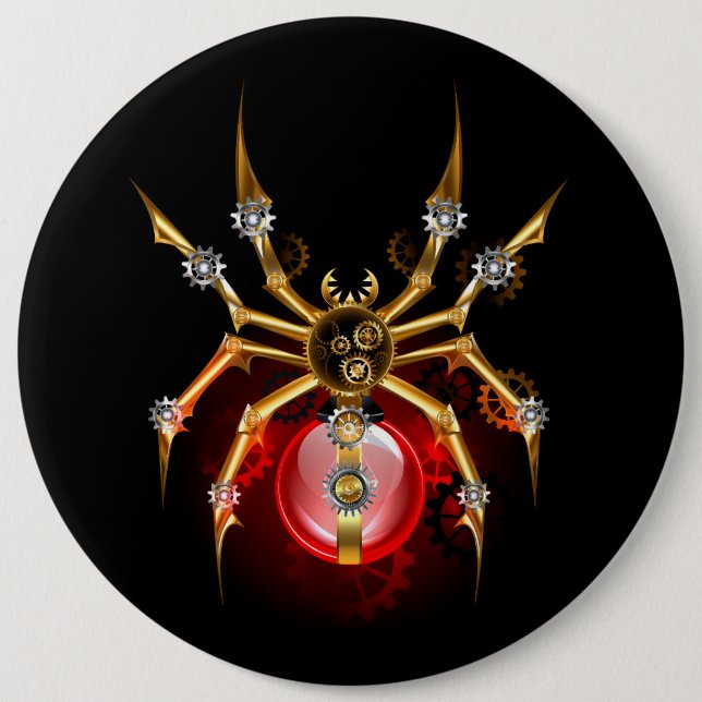 Steampunk spider on black 6 inch round button (Front)