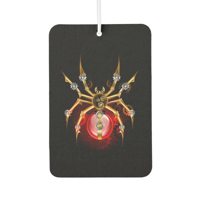 Steampunk spider on black air freshener (Front)