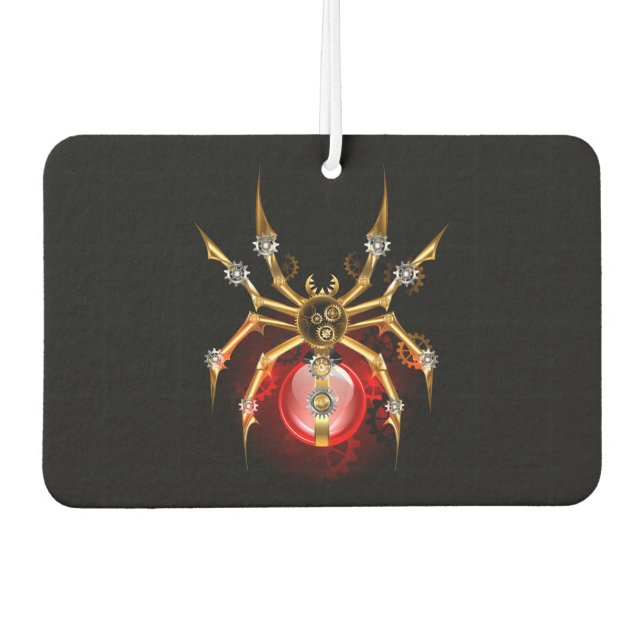 Steampunk spider on black air freshener (Front)