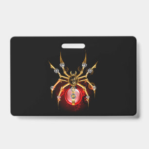 Steampunk spider on black badge