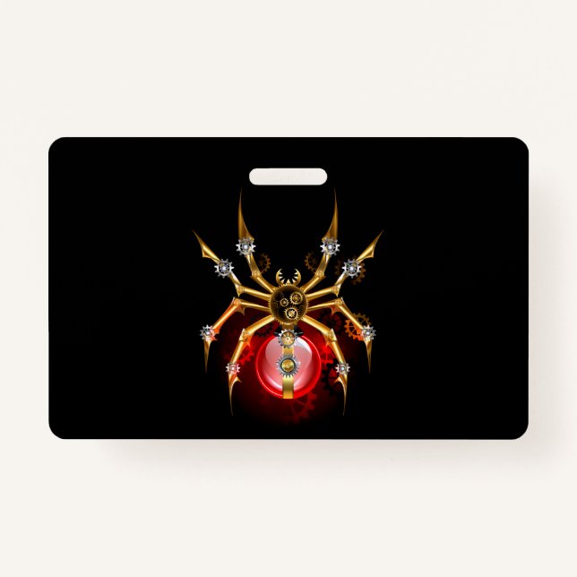 Steampunk spider on black badge (Front)