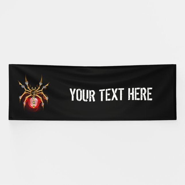 Steampunk spider on black banner (Horizontal)