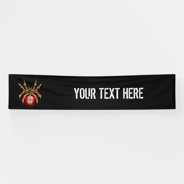 Steampunk spider on black banner (Horizontal)