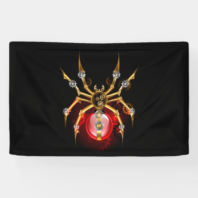 Steampunk spider on black banner (Horizontal)