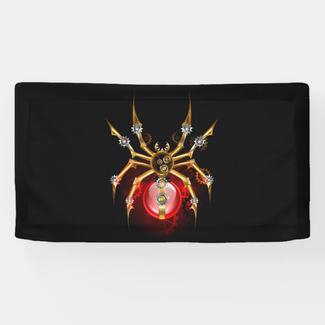 Steampunk spider on black banner (Horizontal)