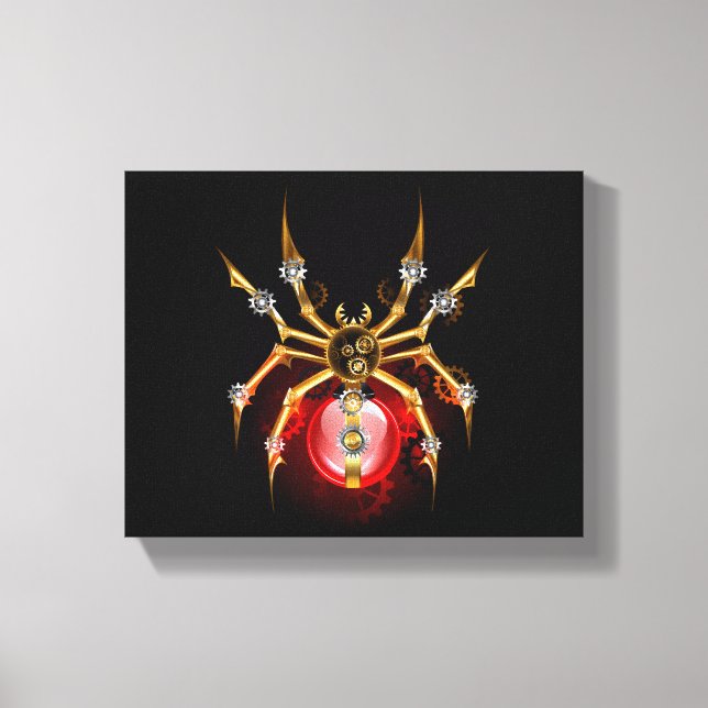 Steampunk spider on black canvas print (Front)