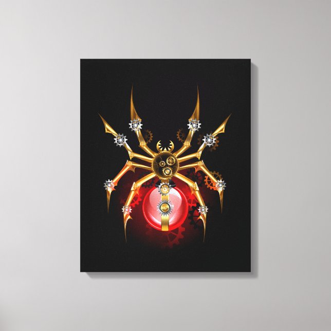 Steampunk spider on black canvas print (Front)