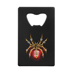 Steampunk spider on black credit card bottle opener