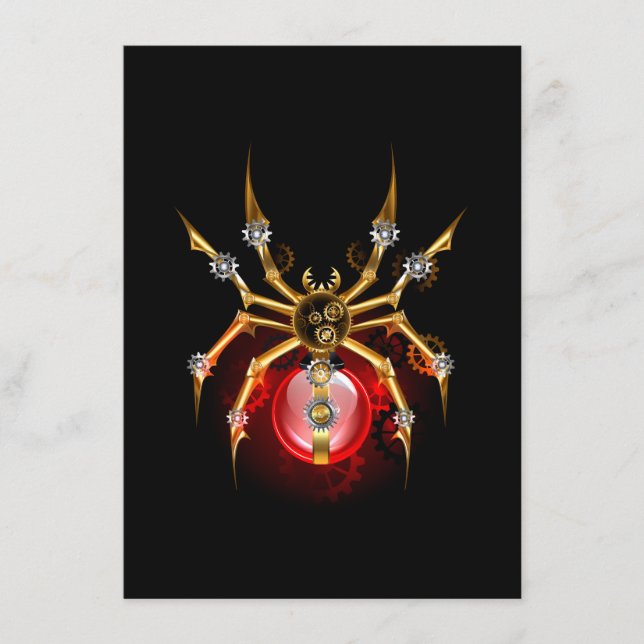 Steampunk spider on black enclosure card (Front)
