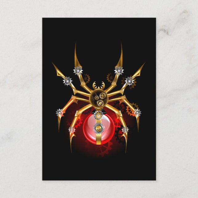 Steampunk spider on black enclosure card (Front)