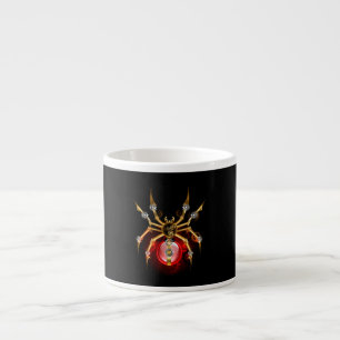 Steampunk spider on black espresso cup