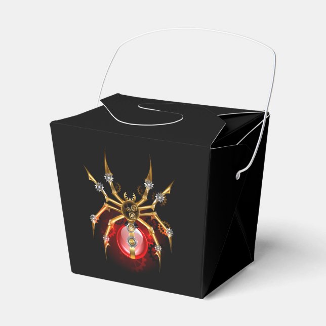 Steampunk spider on black favor box (Front Side)