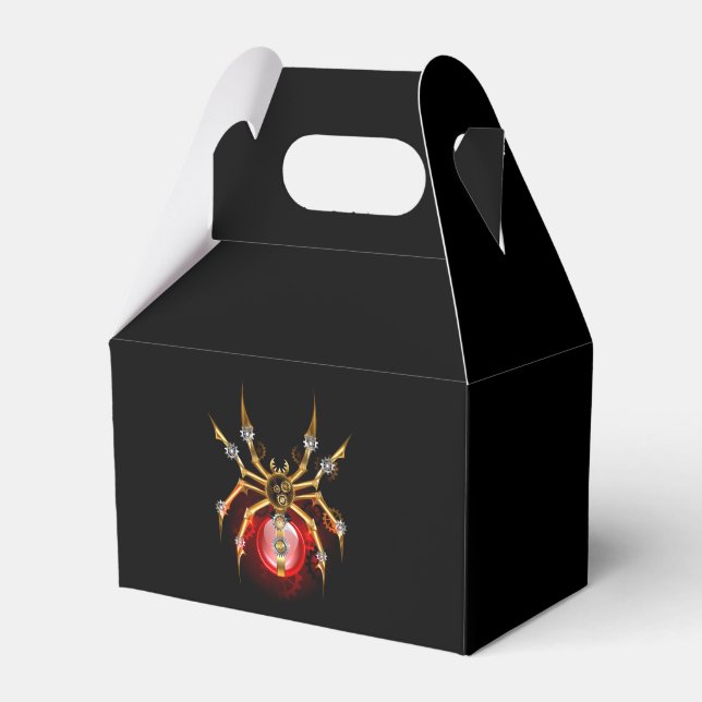 Steampunk spider on black favor box (Front Side)