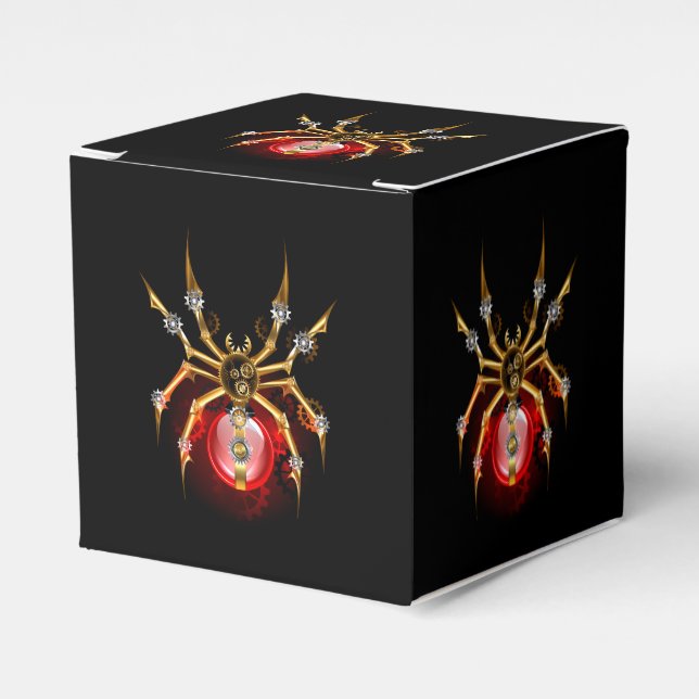 Steampunk spider on black favor box (Front Side)