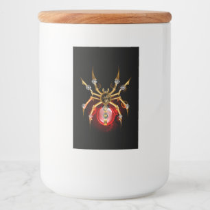 Steampunk spider on black food label