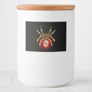 Steampunk spider on black food label