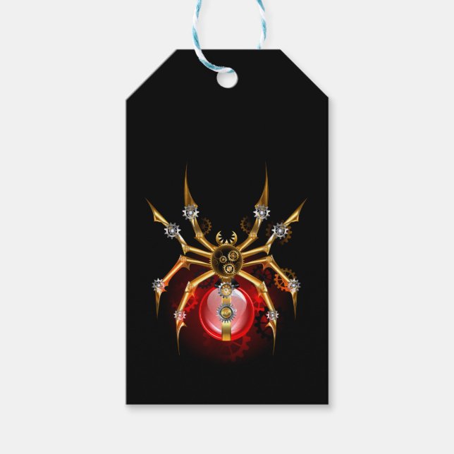 Steampunk spider on black gift tags (Front)