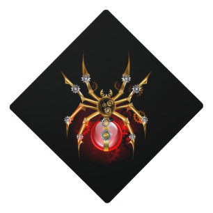 Steampunk spider on black graduation cap topper