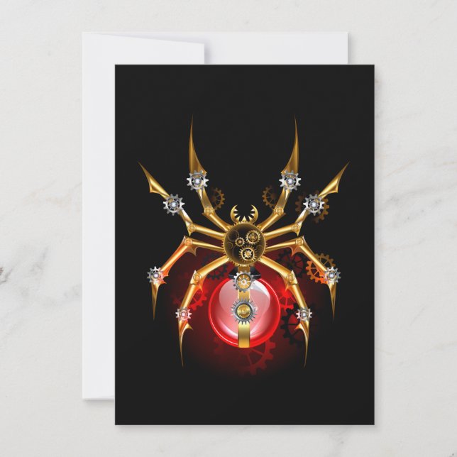 Steampunk spider on black holiday card (Front)