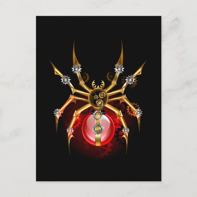 Steampunk spider on black holiday postcard (Front)
