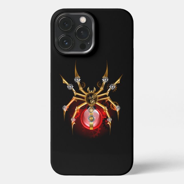 Steampunk spider on black iPhone case (Back)