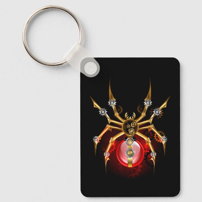 Steampunk spider on black keychain (Front)