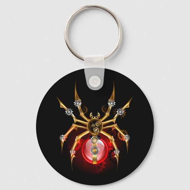 Steampunk spider on black keychain (Front)