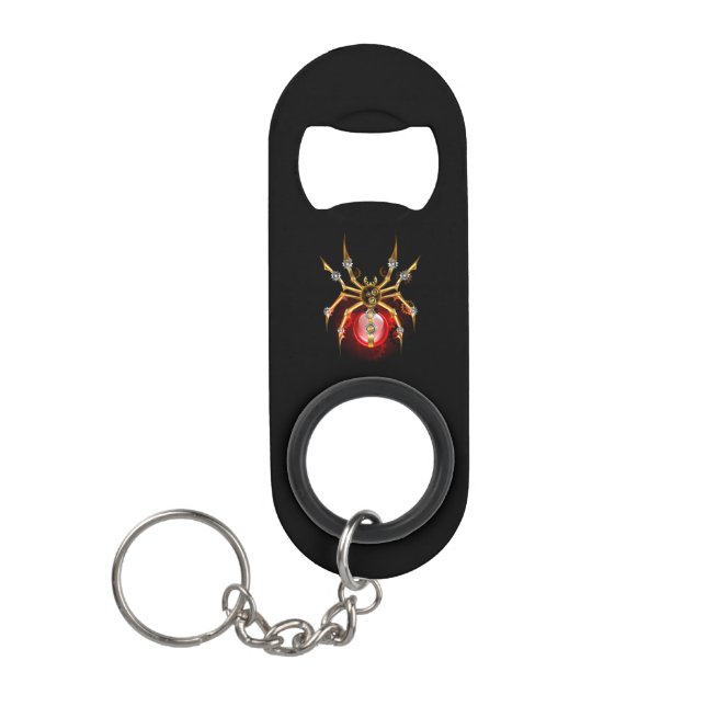 Steampunk spider on black keychain bottle opener (Front)