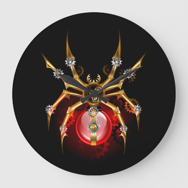 Steampunk spider on black large clock (Front)