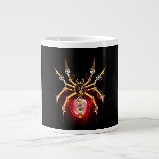 Steampunk spider on black large coffee mug (Front)