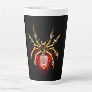 Steampunk spider on black latte mug