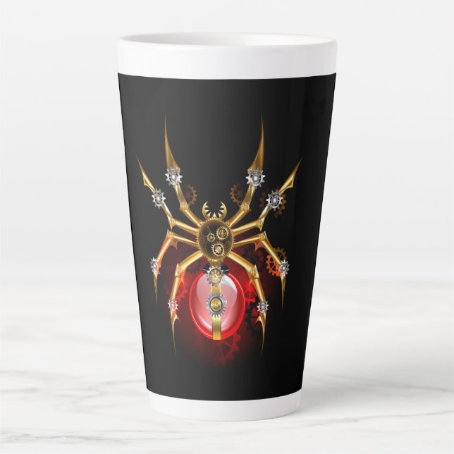 Steampunk spider on black latte mug (Front)