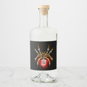 Steampunk spider on black liquor bottle label