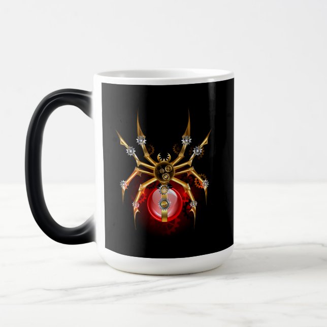 Steampunk spider on black magic mug (Left)